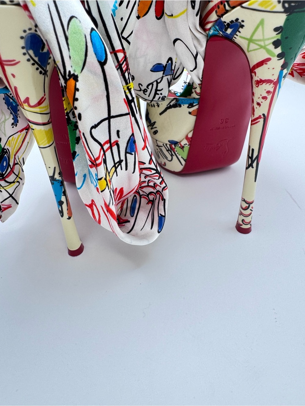 Christian Louboutin Jersey Loubitag Platform Bow Heels Pumps EU 36 - Picture 10 of 12